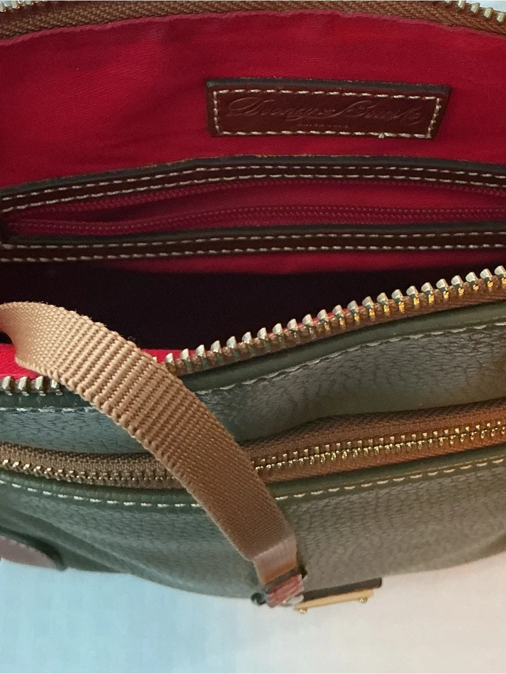 Dooney & Burke Olive Green Pebbled Leather Tassel Crossbody/Shoulder Bag